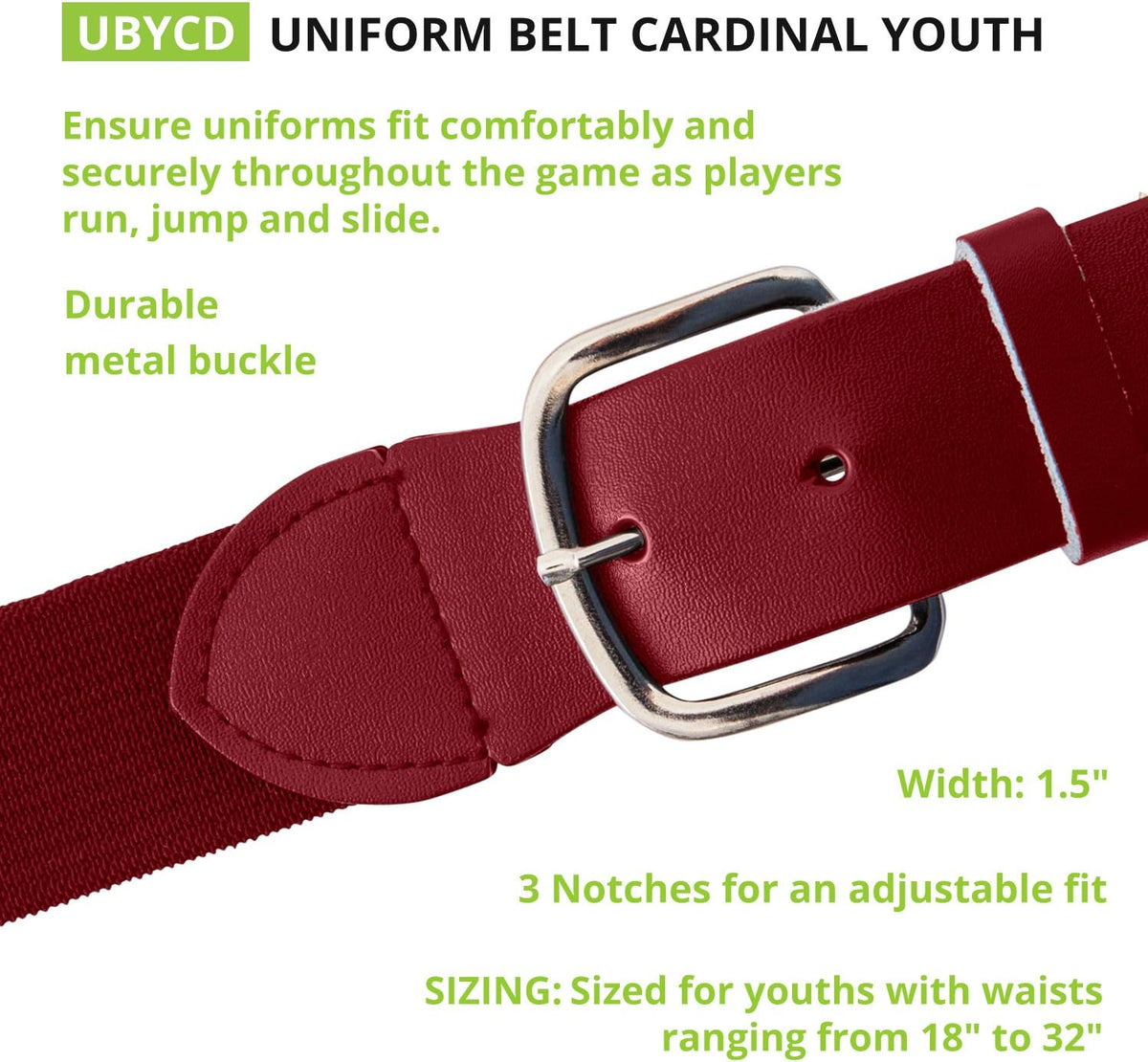 Champion Sports Baseball/Softball Uniform Belt, Comfort Stretch Fit Durable Syntex Tab - Youth &