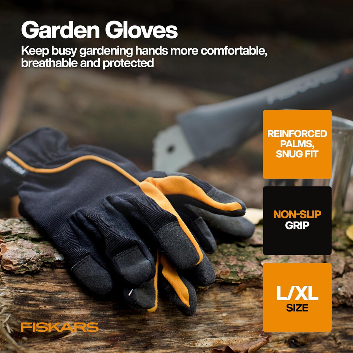 Fiskars House Plant Starter Tool Gift Set with Bypass Pruner, Trowel, Cultivator, and L/XL Garden