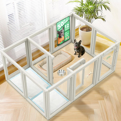 FXW AuraSpace Acrylic Indoor Unleashed Dog Playpen for Small and Medium Dogs, 30 Inch, 12 Panels