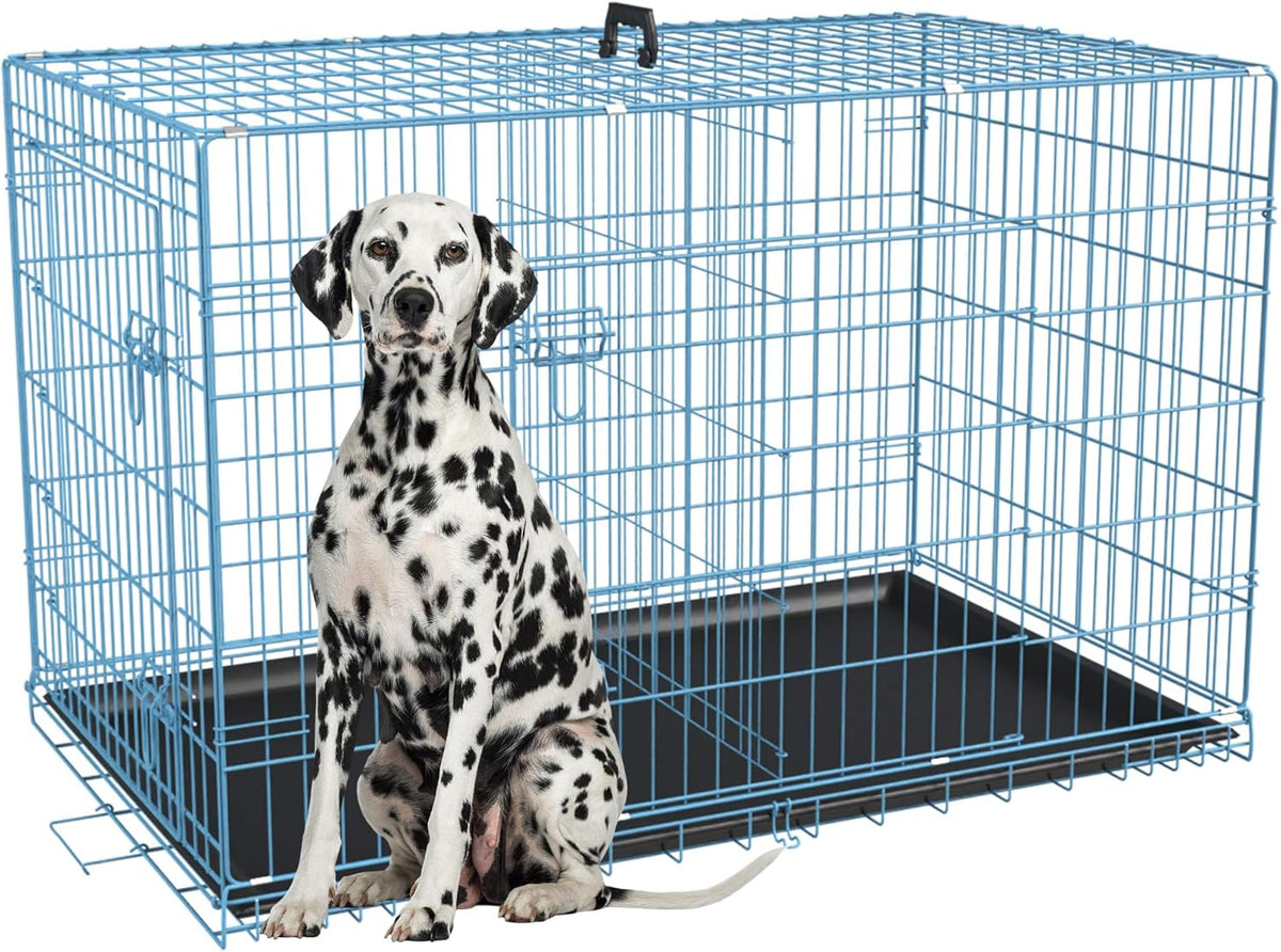 FDW Dog Crate for Large Dogs 48 Inch Folding Metal WirePet Cage Double Door W/Divider Panel Indoor