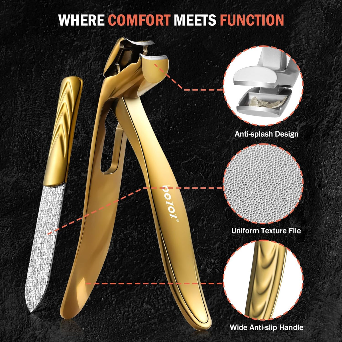 BEZOX Ergonomic Angled Head Thick Toenail Clipper for Seniors - Large Nail Clippers for Thick and