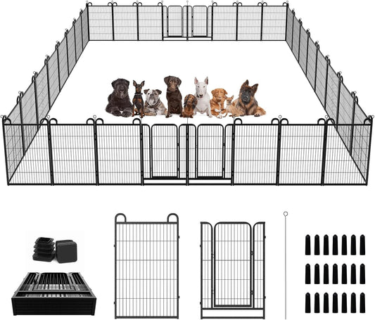 Dog Playpen Outdoor 32 Panels Heavy Duty Dog Fence 40" Height Anti-Rust with Doors Portable for RV
