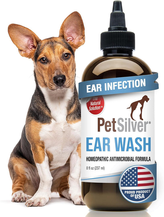 PetSilver Ear Cleaner for Dogs & Cats – Gentle Otic Rinse with Chelated Silver Formula – Supports