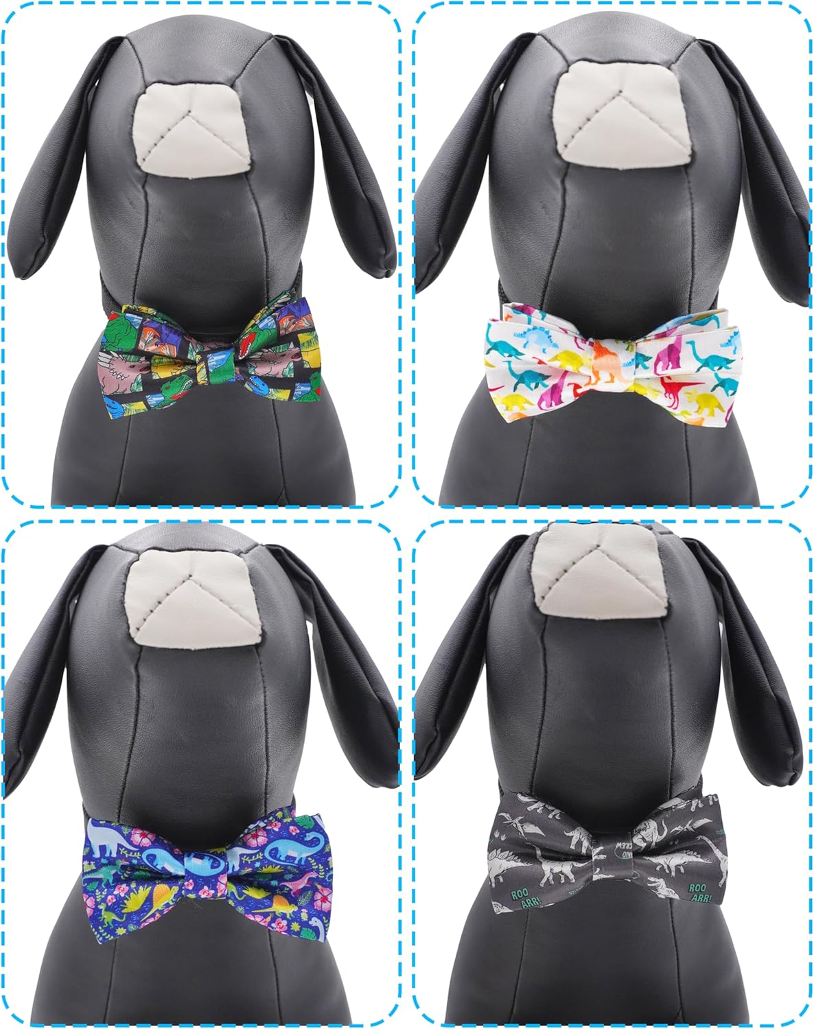 PET SHOW 10 Pack Dinosaur Big Dog Bow Ties for Large Medium Dogs Sliding Collar Attachment Bowties