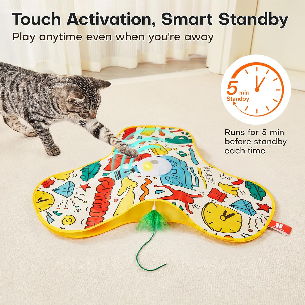 Potaroma Interactive Cat Feather Toys, Hide and Seek Concealed Moving Feather Wand, Rechargeable