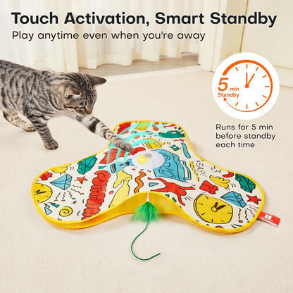 Potaroma Interactive Cat Feather Toys, Hide and Seek Concealed Moving Feather Wand, Rechargeable
