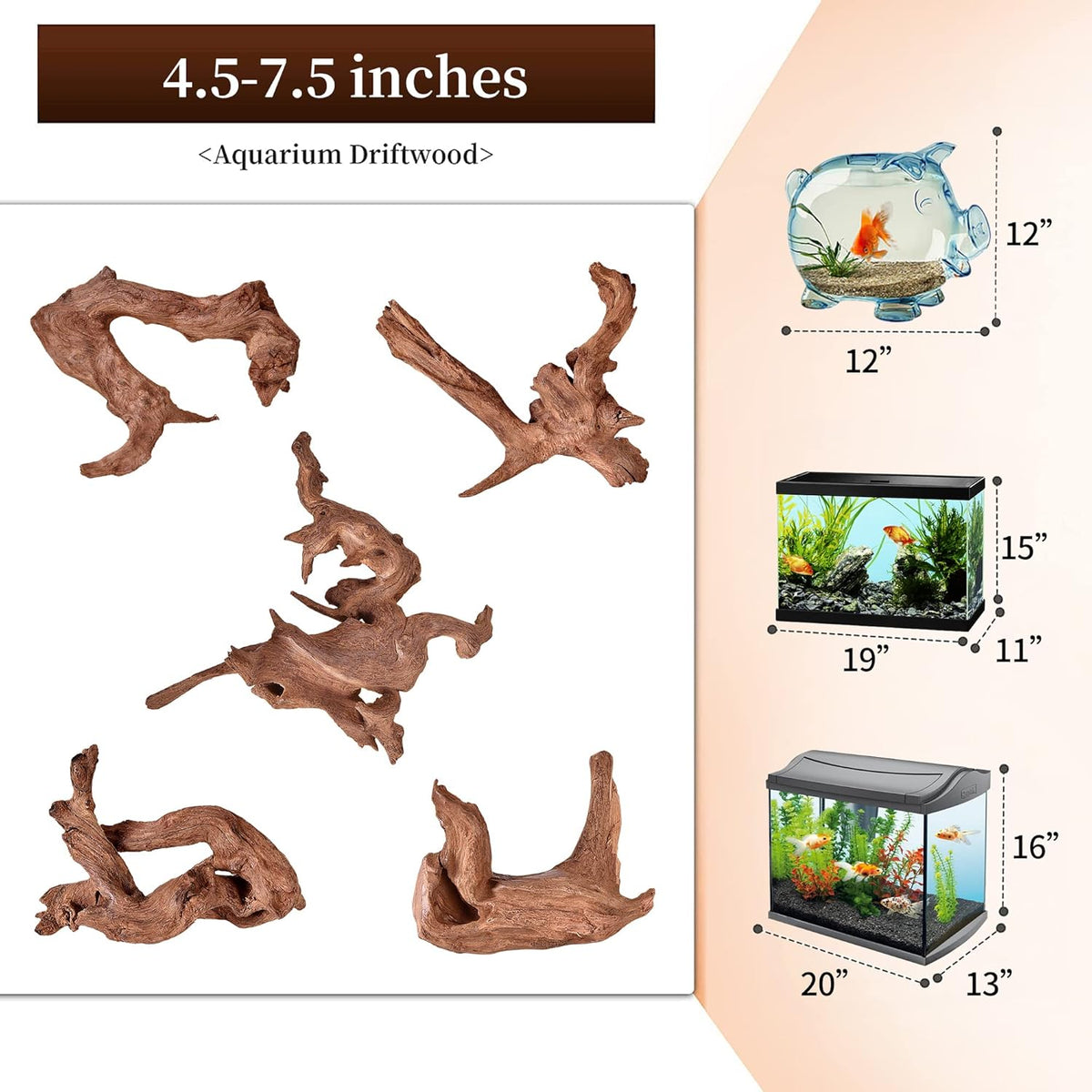 majoywoo Natural Small Coral Driftwood for Aquarium Decor Fish Tank Decorations, Assorted Driftwood