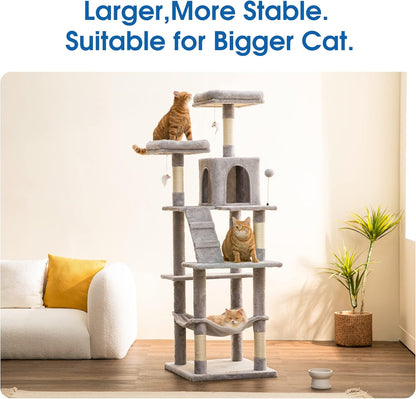 MWPO 70.1-Inch Large Cat Tree, Multi-Level Tall Cat Tower for Indoor Cats, Plush Cat Condo with Big