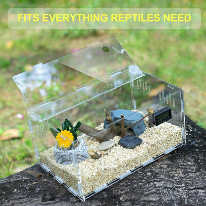 BETAZOOER Reptile Terrarium Breeding Tank Acrylic Reptile Feeding Box with Temperature Hygrometer