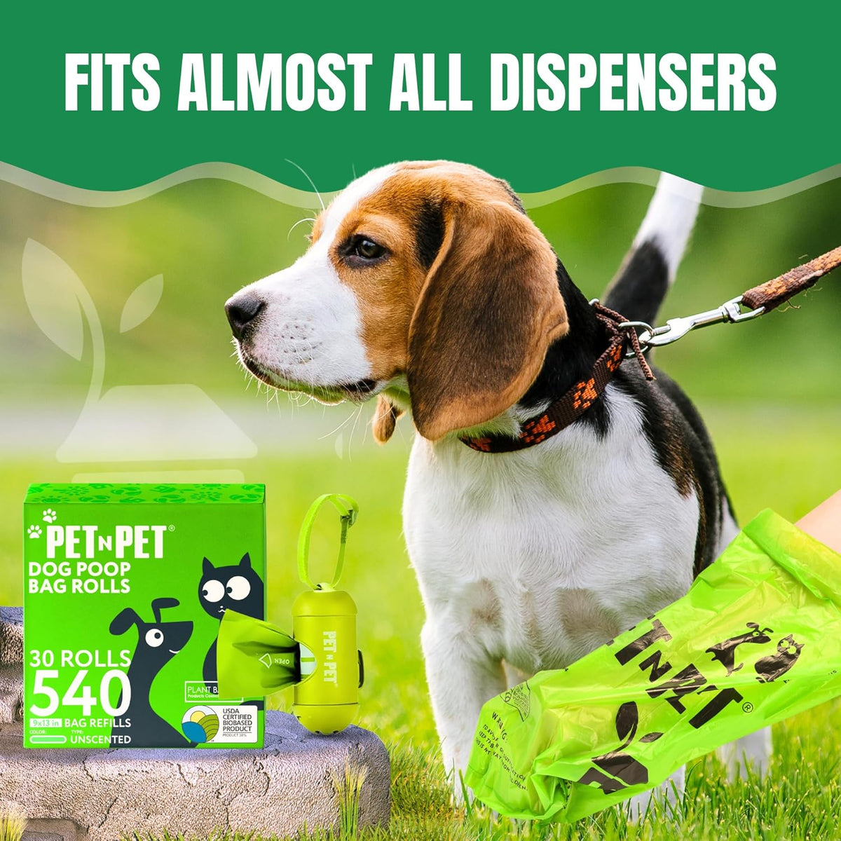 Pet N Pet 540 Counts Green Poop Bags for Dogs, 38% Plant Based & 62% PE Extra Thick Dog Poop Bags