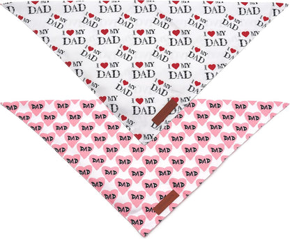 Realeaf Fathers Day Dog Bandanas 2 Pack, Reversible I Love My Dad Pet Scarf for Boy and Girl