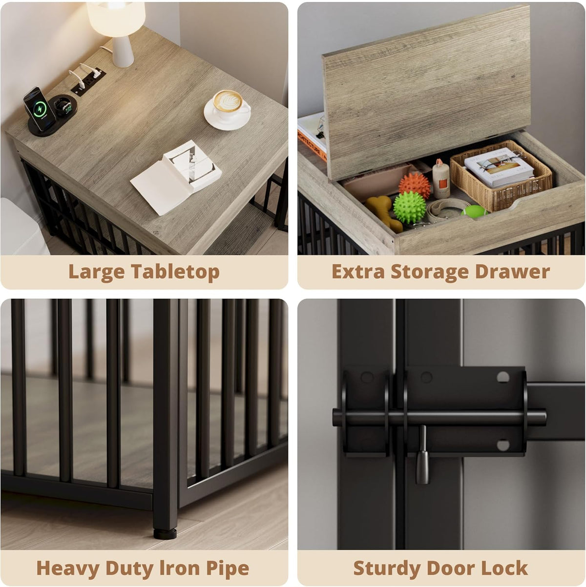 IRONCK Dog Crate Furniture for Small Dogs, Wooden Dog Kennel with Flip Top Drawer, Indoor Pet Crate