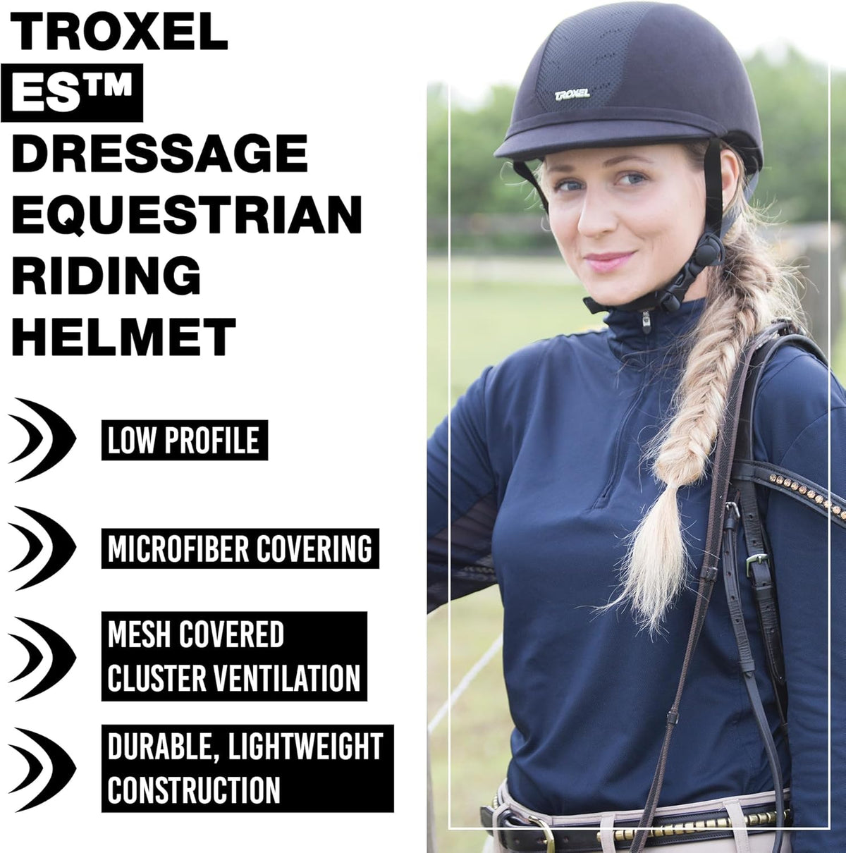 Troxel ES Sleek Horse Riding Helmet, Low-Profile, Self-Adjustable Design, Safety Horseback Riding