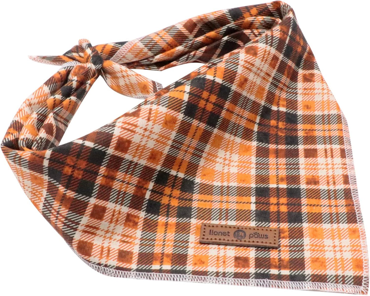 Lionet Plaid Dog Bandana 1PC - Pet Fall Washable Reversible Cotton Scarf, Adjustable Square