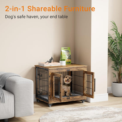 Lulive Small Dog Crate Furniture, Dog Kennel Indoor Double Doors Wooden Dog Cage, 27.1'' Heavy Duty