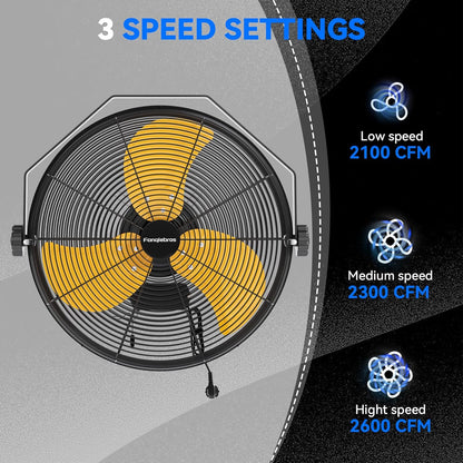 2600 CFM 14 inch Outdoor High Velocity Wall Mounted Fan, 3-Speed Metal Fans with IP44 Enclosure