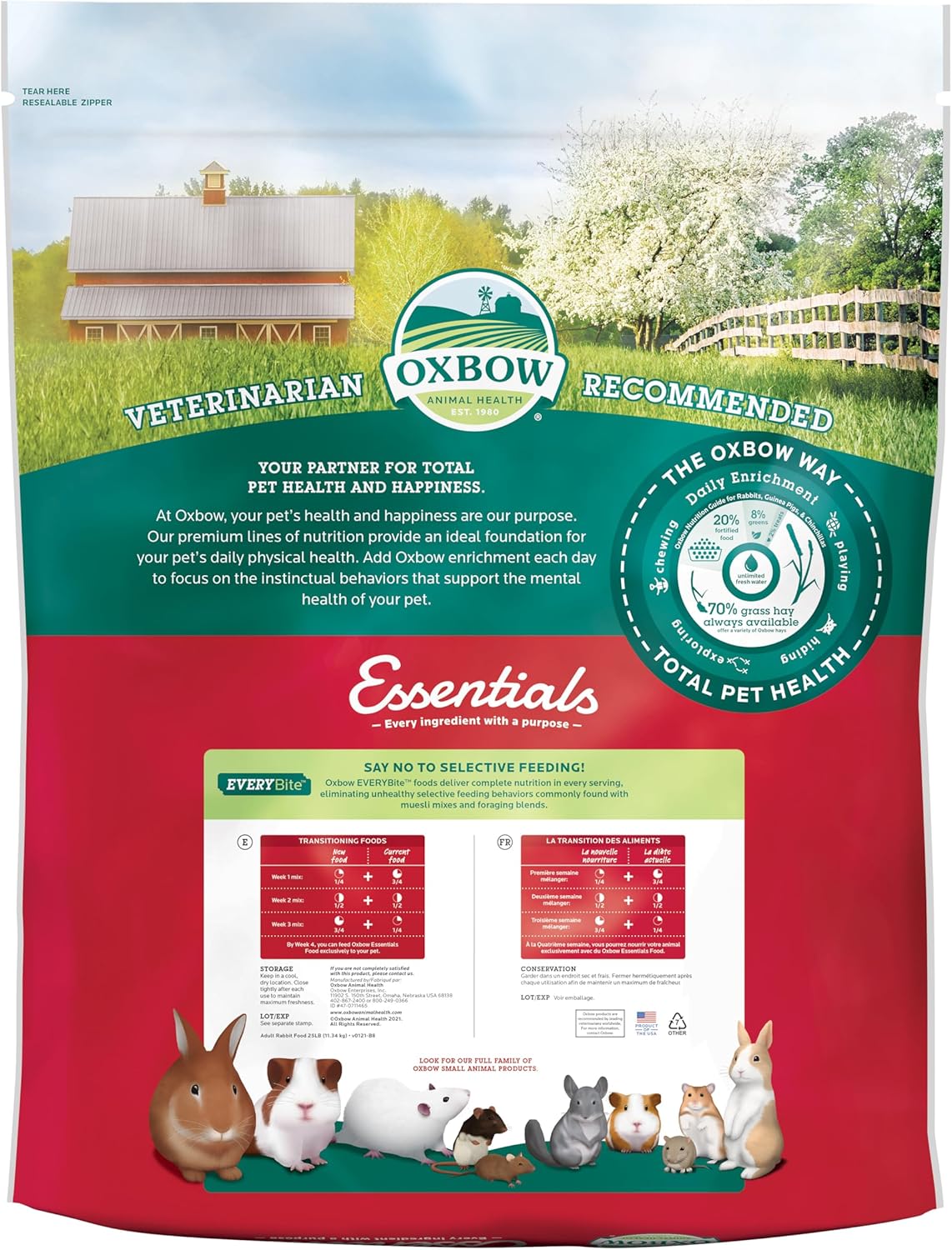 Oxbow Essentials Rabbit Food, Adult, Made with Oxbow Timothy Hay for Rabbit, Pet Pellets with