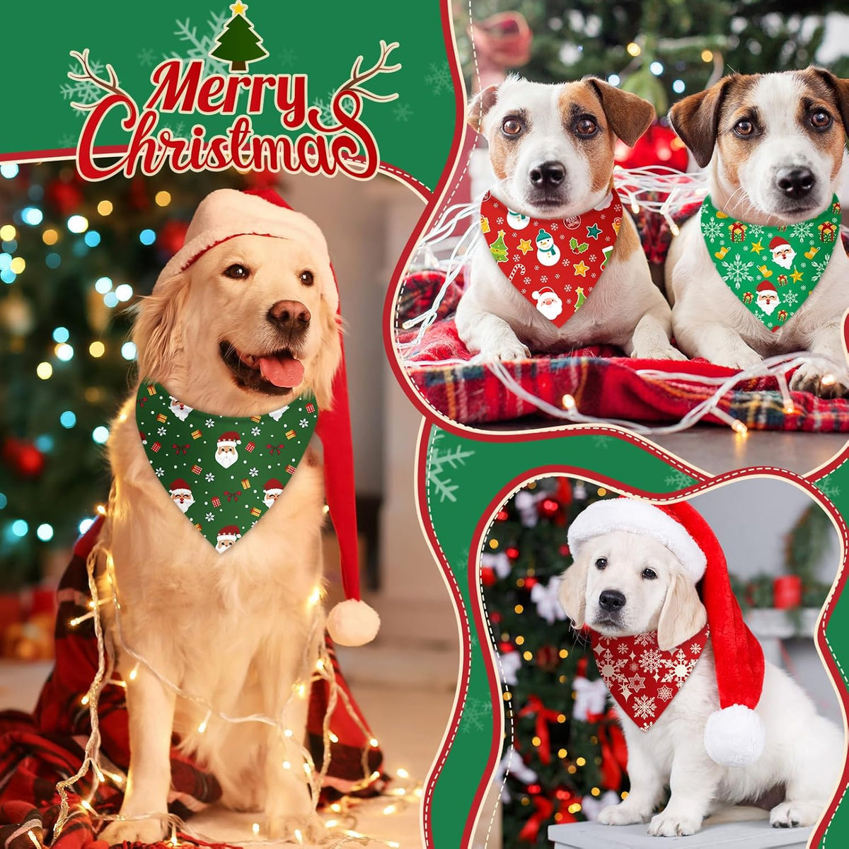500 Pcs Christmas Bandanas for Dogs Xmas Bandanas Bulk with Santa Snowflake Candy Cane Patterns