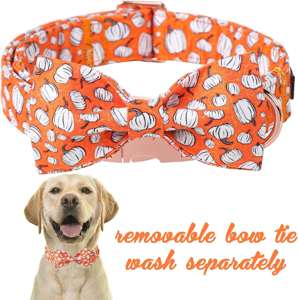 Unique Style Paws Halloween Day Dog Collar with Bow Line Pumpkin Cotton Dog Collars for Small