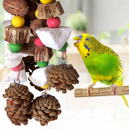 kathson Parrot Chew Toys, Medium Size Natural Wooden Bird Toys with Colorful Blocks, Hanging Bird