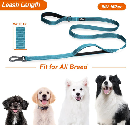 TwoEar 5FT 1IN Strong Blue Dog Leash with 2 Padded Handles, Traffic Handle Extra Control