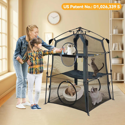 X-Large Catio Outdoor Cat Enclosure and Cat Tower Tent for Indoors and Outdoor,3 Tier Spacious Cat
