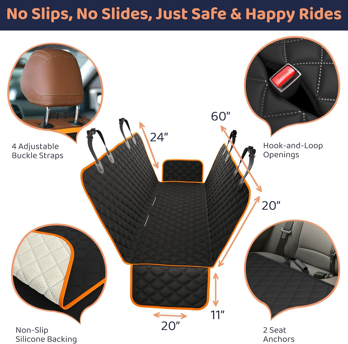 XL Dog Car Seat Cover for Back Seat, Waterproof Hammock for Car, SUV & Truck, Non-Slip Backseat