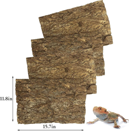 Tfwadmx 4Pcs Cork Tile Terrarium Background 15.7"x11.8" Reptile Bark Backdrop Wall Decor 3D Bearded