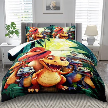 Dinosaur Comforter Set Queen Boys,Cartoon 3D Dinosaur Bedding Set Queen Bed Kids,3D Dragon