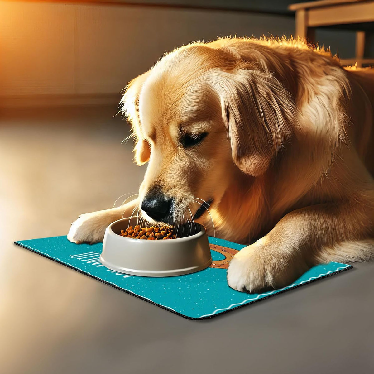 Lunarable Bon Appetit Pet Mat for Food and Water, Pretzel Design Bon Appetit Lettering Hand Drawn