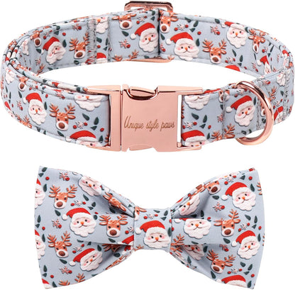Unique Style Paws Christmas Dog Collar with Bow Elk Christmas Man Cotton Puppy Collars for Small
