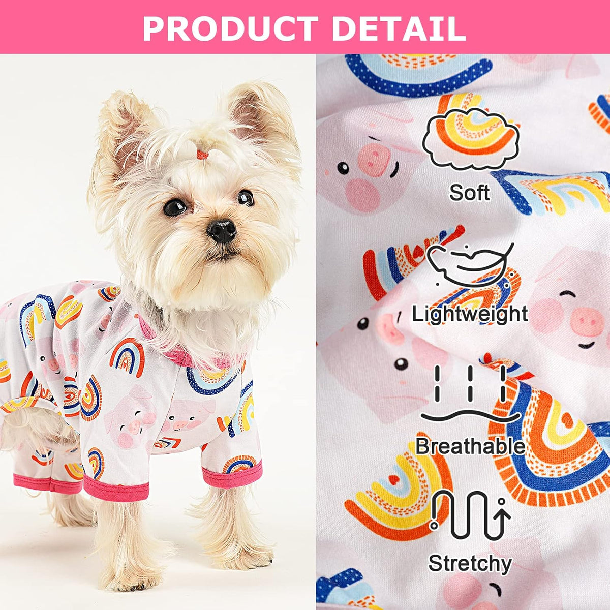 Pink Dog Pajamas Cute Dog Clothes Pet Pjs Onesies Girl Dog Pajamas for Small Dogs Summer Pet