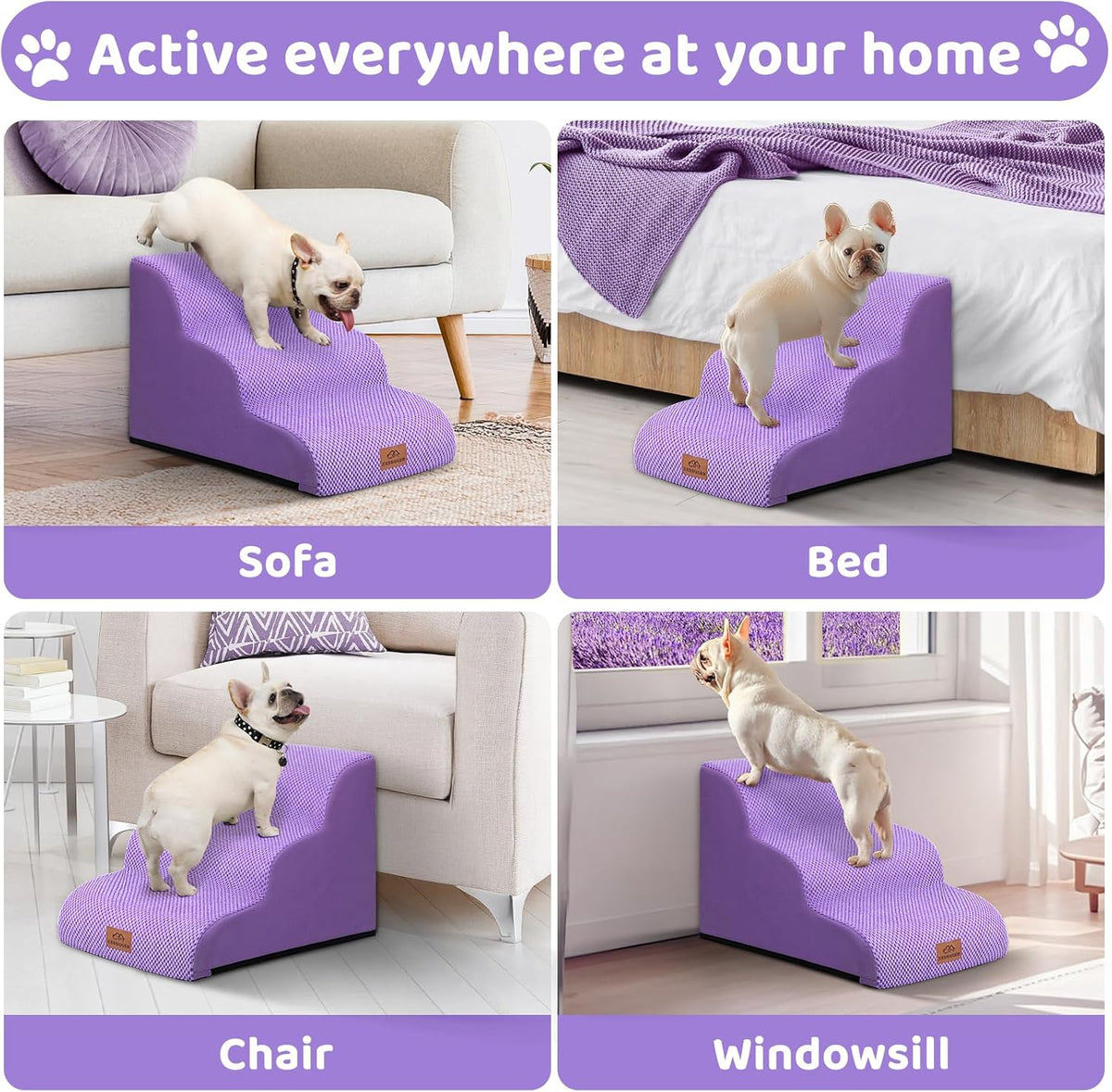 Dog Ramp and Stair for Bed 16" H-20 H,3-Step Cat Stair for Sofa and Chair,4-Step Dog Ramp for High