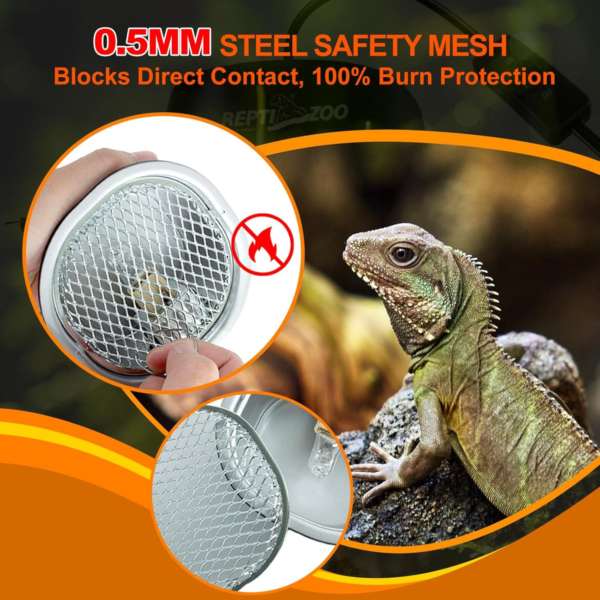 REPTI ZOO G9 Reptile Heat Lamp Bulb & Reptile Light Fixture with Safety Mesh Kit, 50W UVA Basking