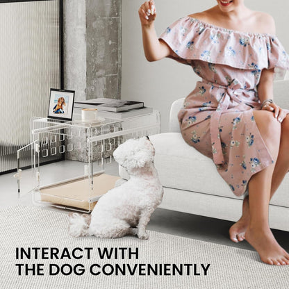 Sumerflos Clear Acrylic Dog Crate - Modern Dog Kennel Furniture, Indoor End Table Dog Crate