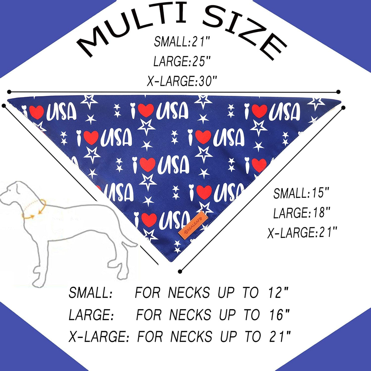 Realeaf 4th of July Dog Bandanas 2 Pack, Triangle Reversible American Flag Pet Patriotic Scarf for