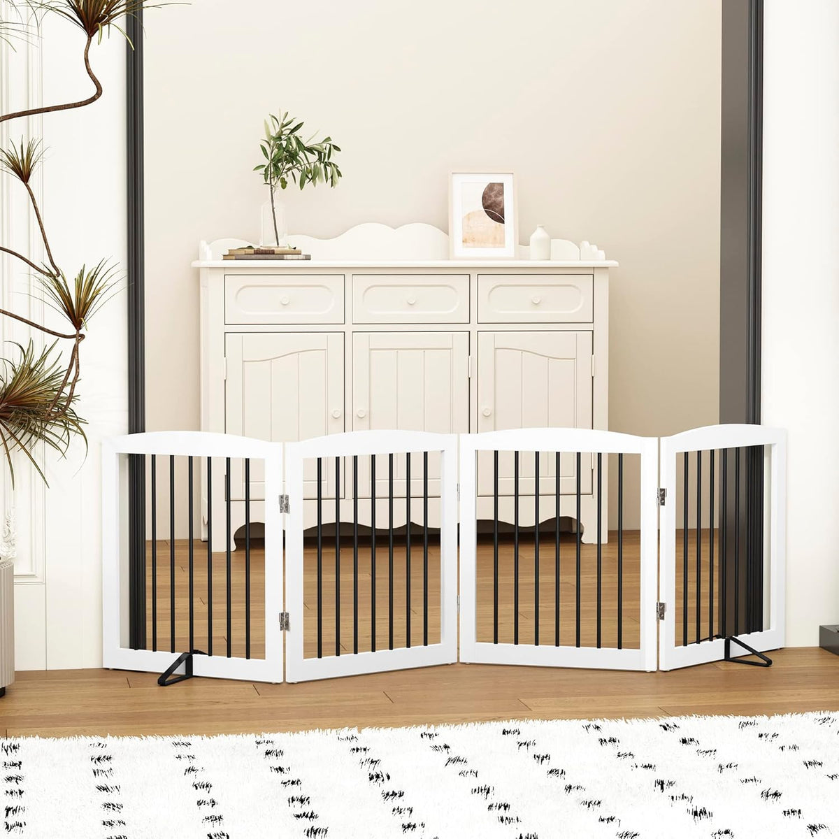 Freestanding Pet Gate for Dogs, Foldable Wooden Dog Gate for House, Indoor Dog Gate for Stair