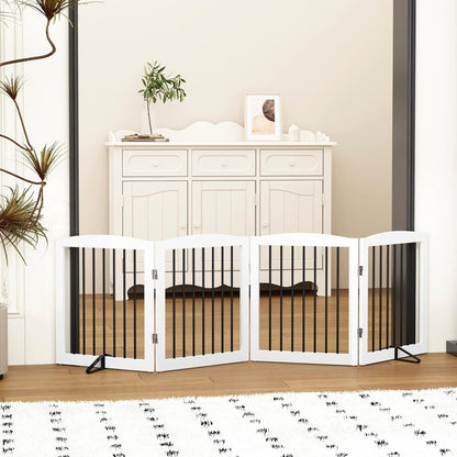 Freestanding Pet Gate for Dogs, Foldable Wooden Dog Gate for House, Indoor Dog Gate for Stair
