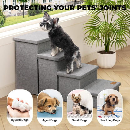 Dog Stairs with Storage 23" H, 4-Step Wider Dog Steps for High Beds Window, Folding Sturdy Pet