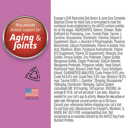 Evanger’s EVX Restricted Diet Senior and Joint Health Canned Cat Food – 24 Count, 5.5 oz Cans Each