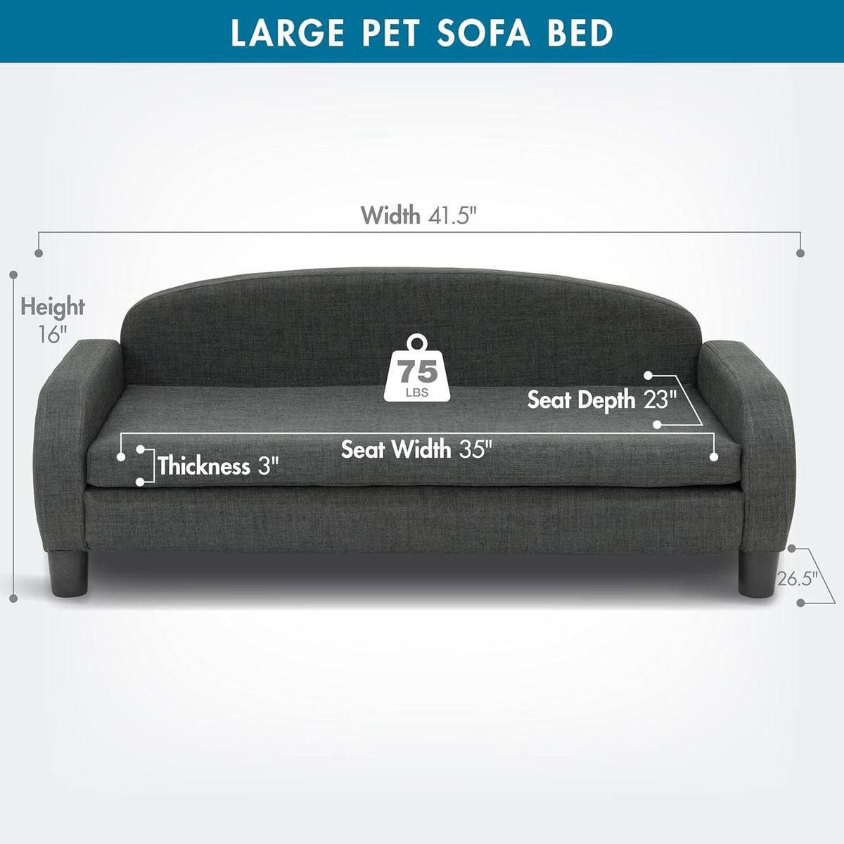 Paws & Purrs Multi-Cat Sofa Bed – 41.5″ Wide Elevated Pet Couch with 3″ Foam Mattress, Removable