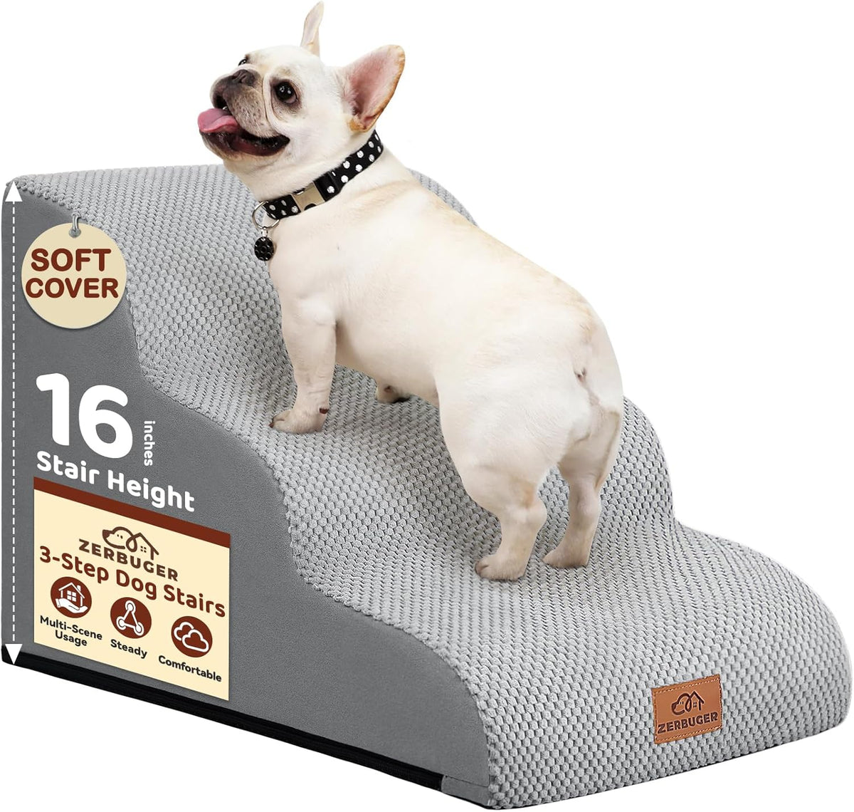 Dog Ramp and Stair for Bed 16" H-20 H,3-Step Cat Stair for Sofa and Chair,4-Step Dog Ramp for High
