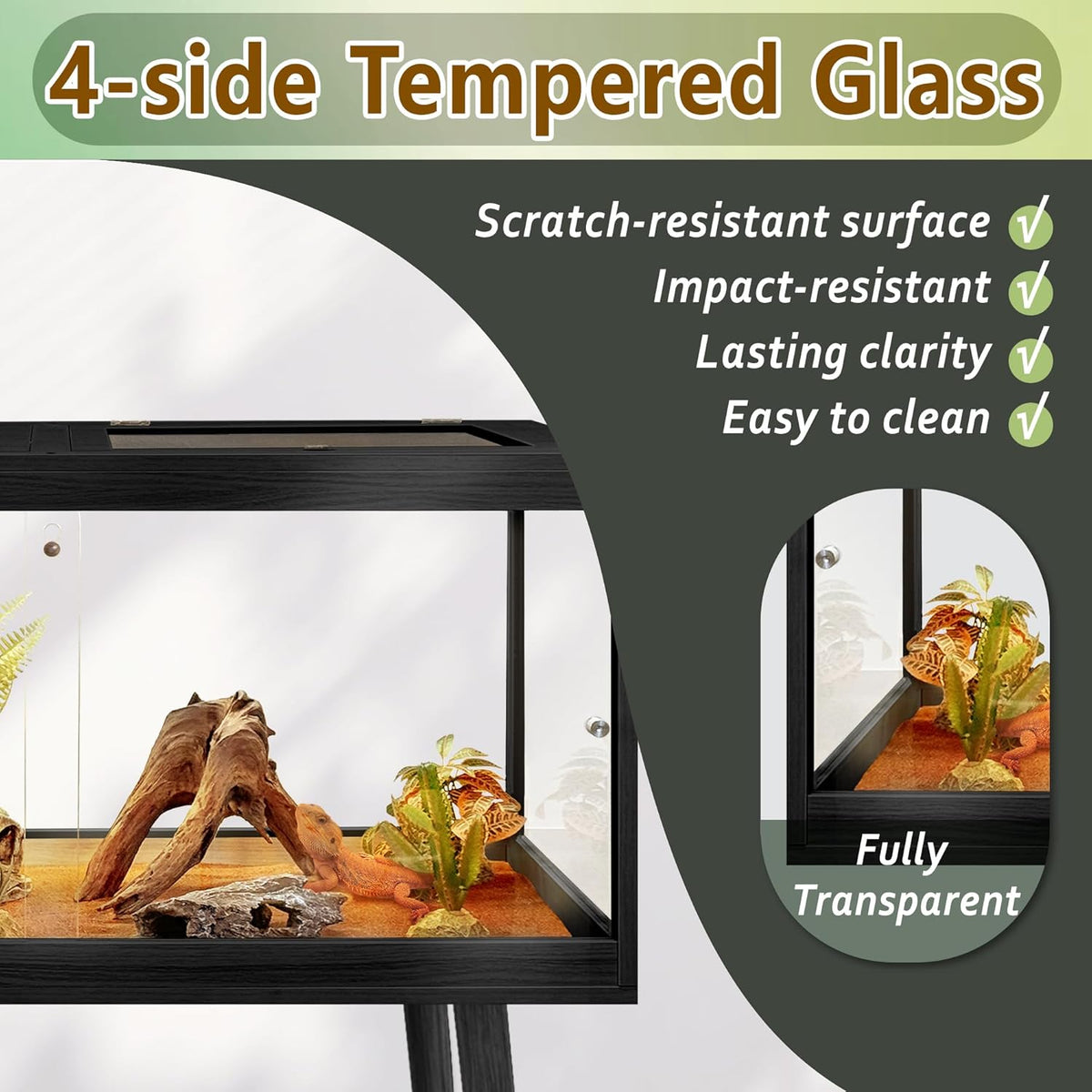 PROLEE Tempered Glass Reptile Enclosure with Leg,48“ Scratch-Proof Bearded Dragon Tank,79 Gallon