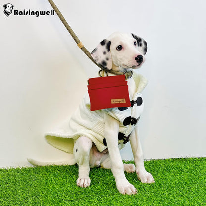 Dog Treat Pouch, Red Pocket Sized Pet Training Pouch, Cotton Fabric, Hand Free Dog Walking Bag with