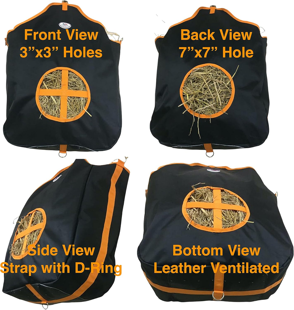 Majestic Ally Nylon Hay Feeder Tote Bag for Horse, Goat, Sheep - Double Sides Open Feed Hole with