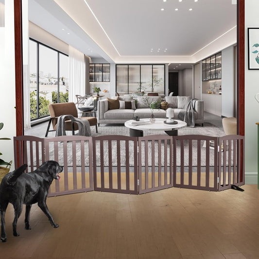 ZJSF Foldable Freestanding Indoor Dog Gate for House Wood Long Pet Gates Dog Fence for Stairs Puppy