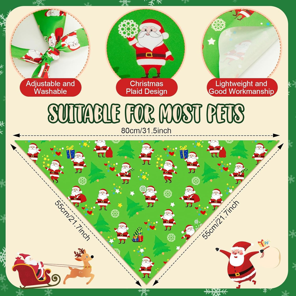 Weewooday 50 Pcs Christmas Bandanas for Dogs Xmas Bandanas Bulk with Santa Snowflake Candy Cane