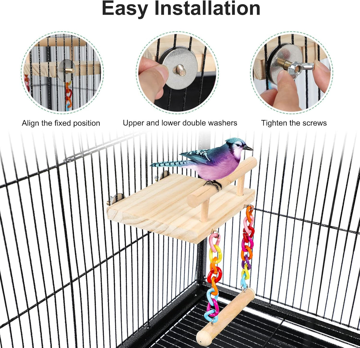 Bird Perches Cage Toys Parrot Wooden Platform Play Gyms Exercise Stands with Acrylic Wood Swing