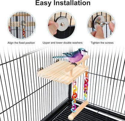 Bird Perches Cage Toys Parrot Wooden Platform Play Gyms Exercise Stands with Acrylic Wood Swing