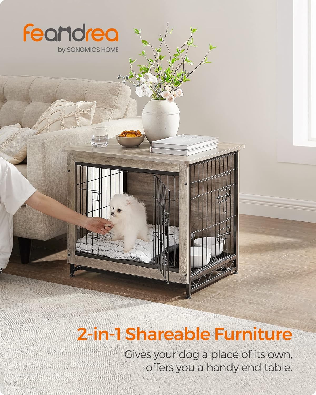Feandrea Dog Crate Furniture, 27.2" Side End Table, Modern Kennel for Dogs Indoor up to 30 lb